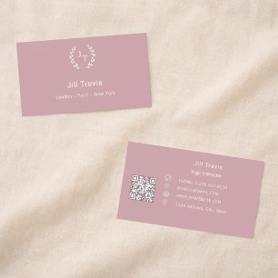 Carte De Visite Couronne monogramme rose poussiéreuse code QR mode