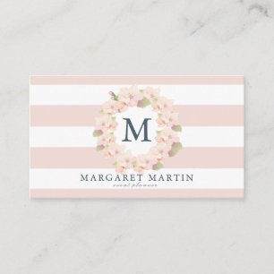 Carte De Visite Couronne rose de fleurs de cerisier monogramme