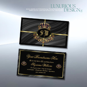 Carte De Visite Couronne royale d'or noir de luxe avec Monogramme