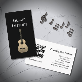 Carte De Visite Cours de guitare de musique simple code QR noir bl
