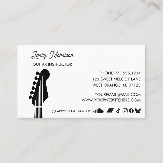 Carte De Visite Cours de Guitare Électrique Musicien Professeur de (Devant)