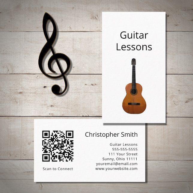 Carte De Visite Cours de guitare simple code QR Musique Enseignant (Créateur téléchargé)