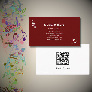 Carte De Visite Cours de musique pour professeur de piano Code QR 
