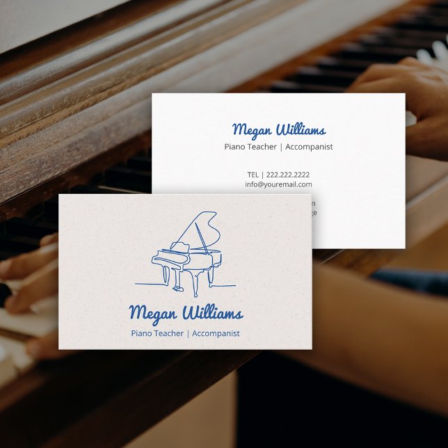 Carte De Visite Cours de musique professeur de piano à queue dessi (Line Drawing Grand Piano Teacher Music Lesson Business Card)