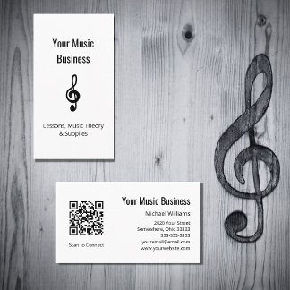 Carte De Visite Cours de musique QR code Simple Treble Clef