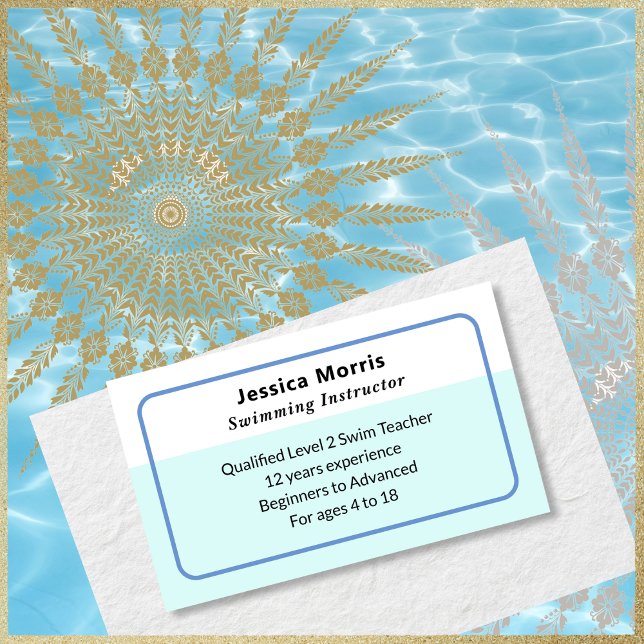 Carte De Visite Cours de natation Enseignant Enseignant Enseignant (A business card for a swimming instructor, to customize with name, job title and more information)