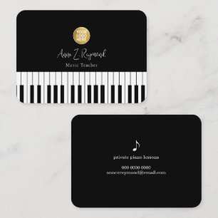 Carte De Visite Cours de piano Professeur de musique élégant noir
