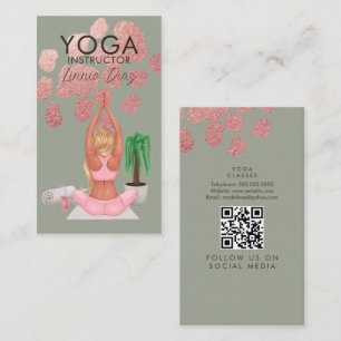 Carte De Visite Cours de professeur de yoga Rose Pink Faux Foil C