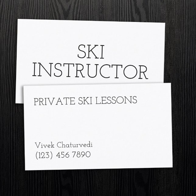 Carte De Visite Cours de ski Professionnel Instructeur Simple (Ski Lessons Professional Instructor Business Card)