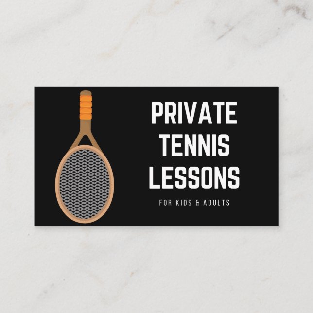 Carte De Visite Cours de tennis privé Stylish Black Sport Entraîne (Devant)