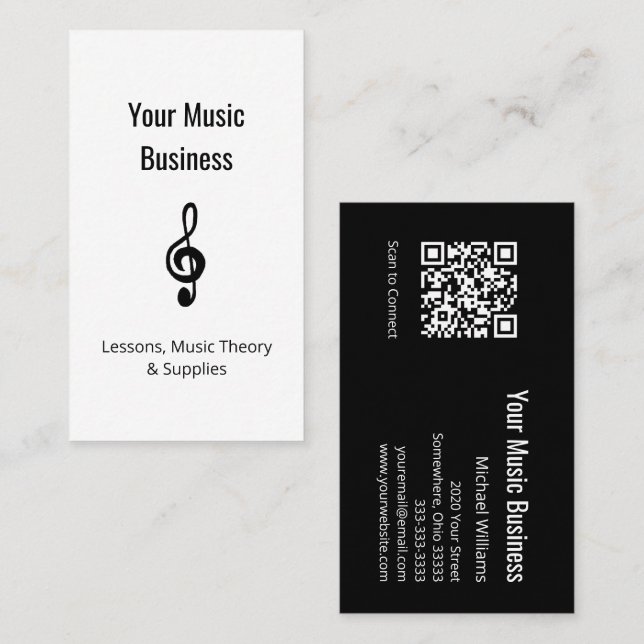 Carte De Visite Cours d'éducation musicale QR code Treble Clef (Devant / Derrière)