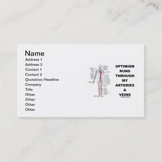 Carte De Visite Courses d'optimisme par mes artères et veines (Devant)