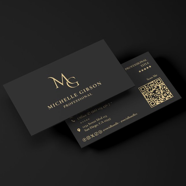 Carte De Visite Courtier hypothécaire élégant Initiales de l'agent (Elegant Mortgage Broker Realtor Initials Black Business Card
)