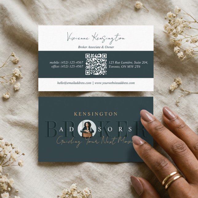 Carte De Visite Courtier immobilier de luxe Photo professionnelle  (Luxury Real Estate Broker Professional Photo QR Business Card)