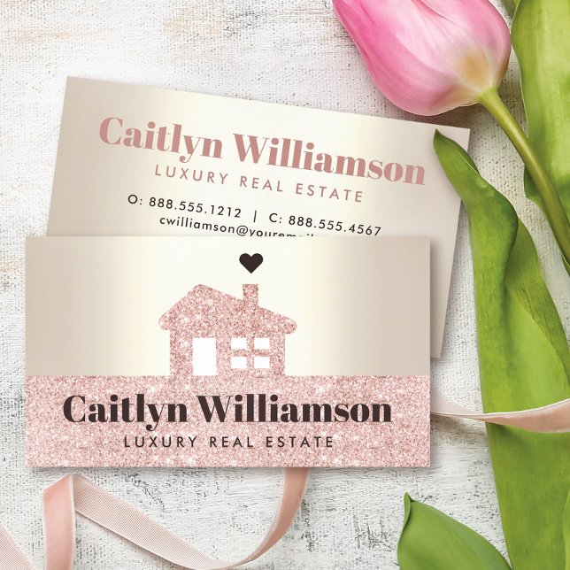 Carte De Visite Courtier immobilier Moderne rose Parties scintilla (Créateur téléchargé)