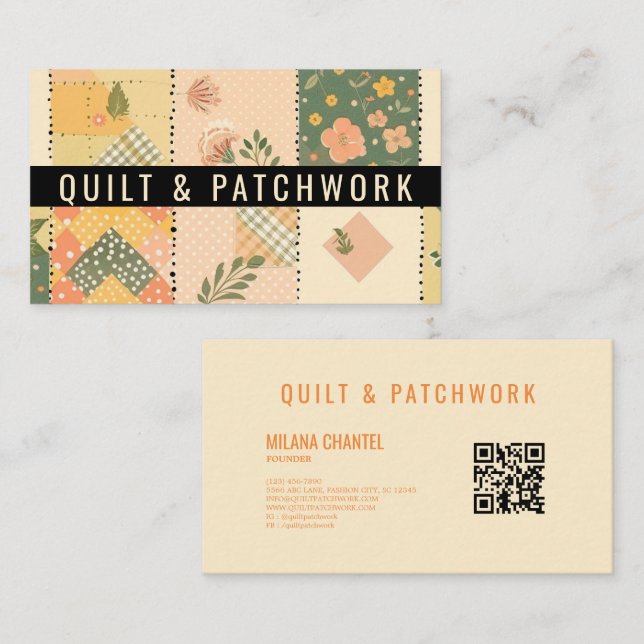 Carte De Visite Coussin de couture de patchwork de pêche jaune  (Devant / Derrière)