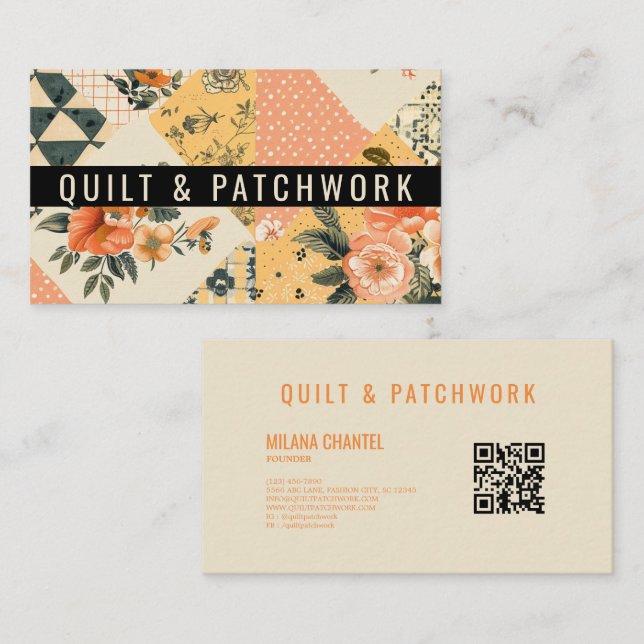 Carte De Visite Coussin de couture de patchwork de pêche jaune pou (Devant / Derrière)