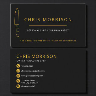 Carte De Visite Couteau de Chef Chef Personnel Traiteur Or Noir