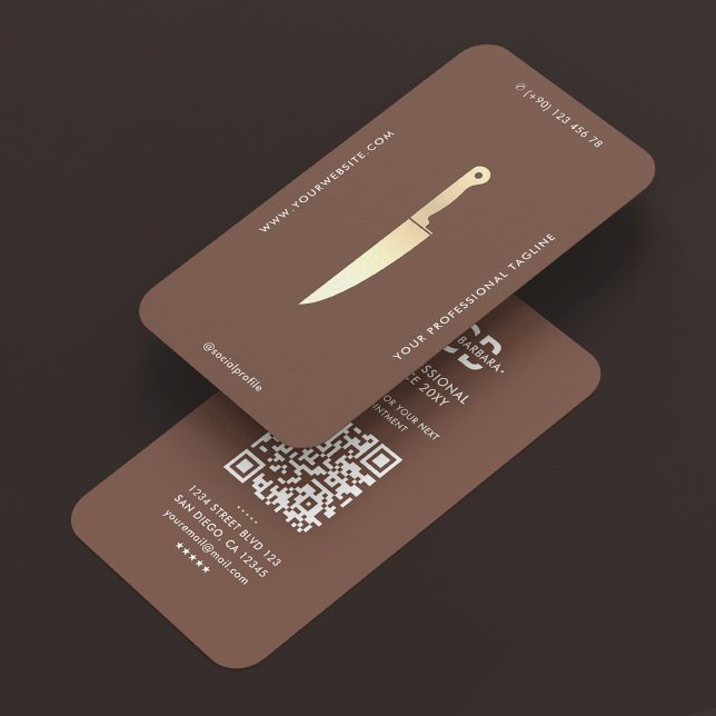 Carte De Visite Couteau de chef minimal marron boucher traiteur (Minimal Chef Brown Butcher Caterer Knife Business Card
)