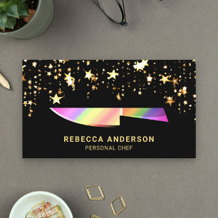 Carte De Visite Couteau de cuisine arc-en-ciel confetti doré chef