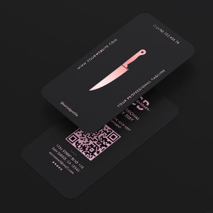 Carte De Visite Couteau de cuisine noir et rose Minimal Chef