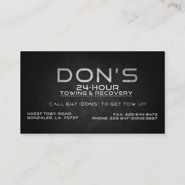 Carte De Visite Coutume pour le remorquage de Don (Devant)