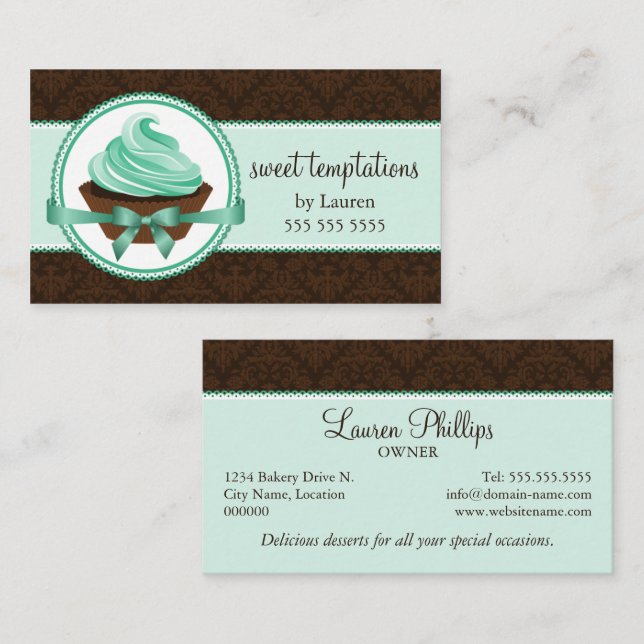 Carte De Visite Couture Cupcake et Damask Bakery (Devant / Derrière)