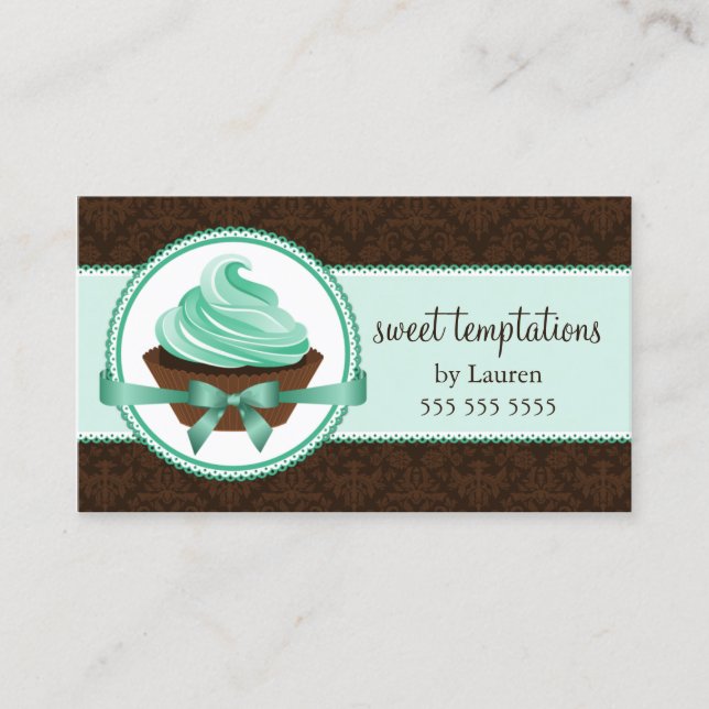 Carte De Visite Couture Cupcake et Damask Bakery (Devant)