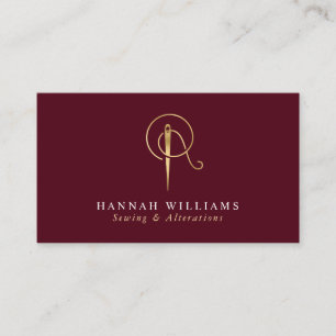 Carte De Visite Couture et modifications Bordeaux & Or Monogramme