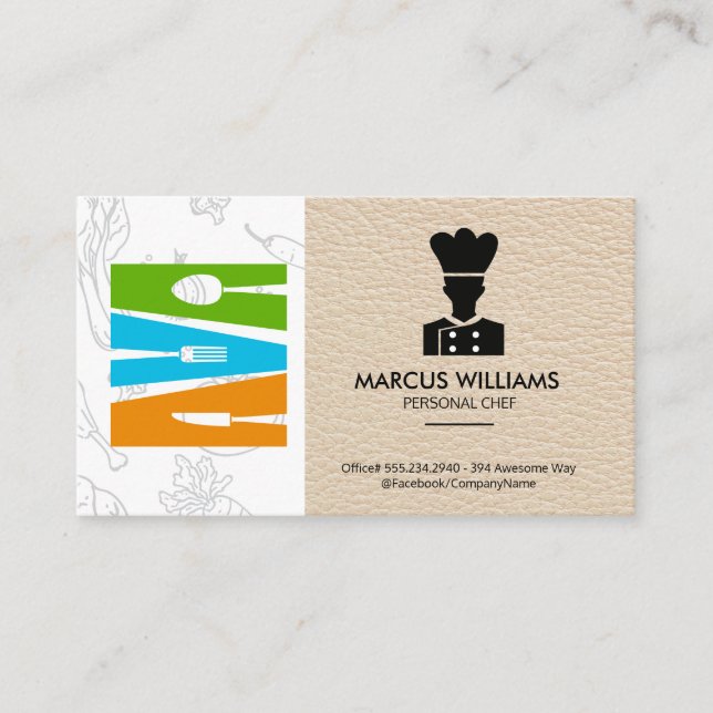 Carte De Visite Couverts de cuisine | Logo de Chef (Devant)