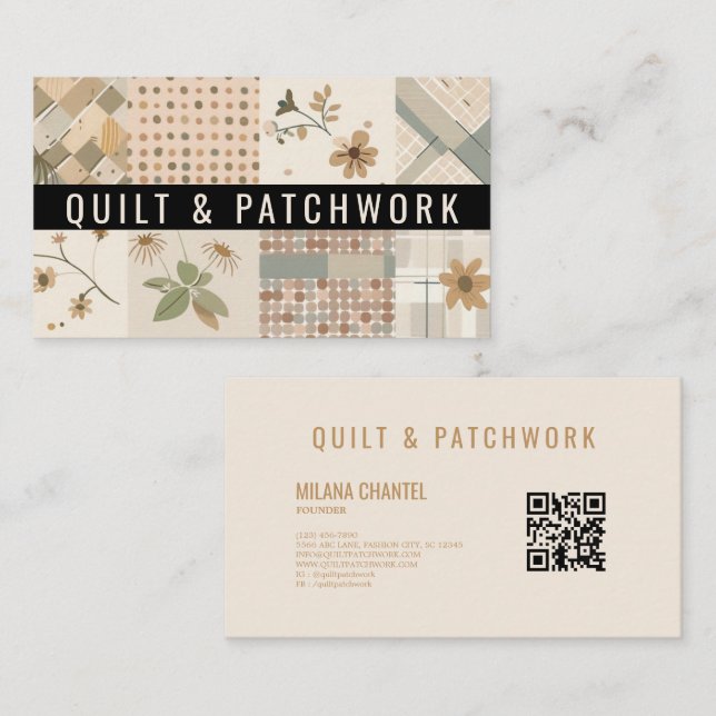 Carte De Visite Couverture beige pastel Patchwork Vêtements faits  (Devant / Derrière)