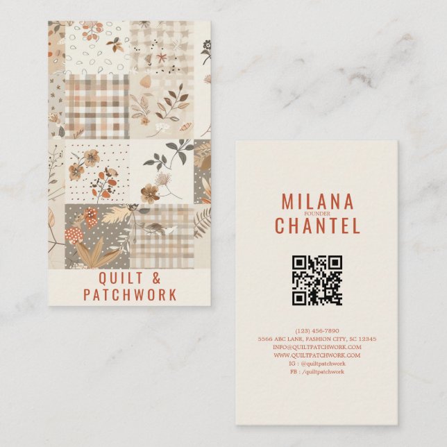 Carte De Visite Couverture en beige pastel Patchwork Vêtements fai (Devant / Derrière)