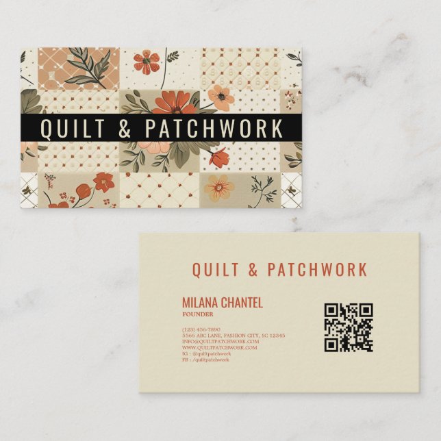 Carte De Visite Couverture en beige pastel Patchwork Vêtements fai (Devant / Derrière)
