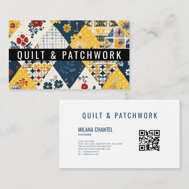 Carte De Visite Couverture en patchwork bleu jaune rouge Vêtements (Devant / Derrière)