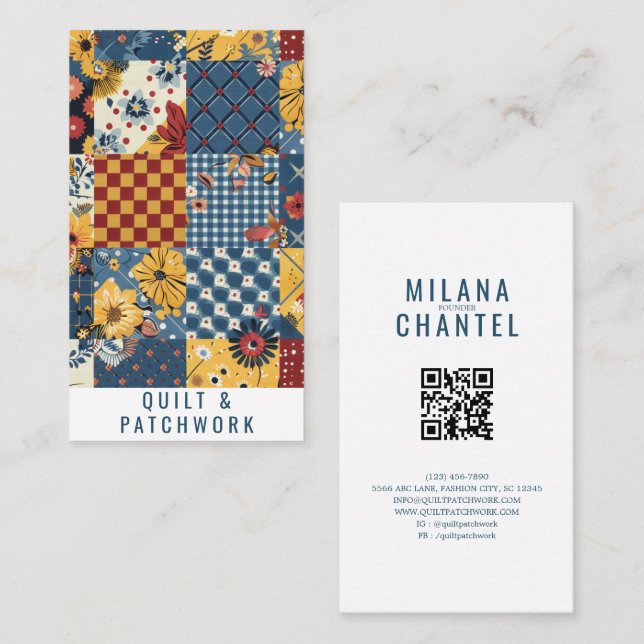 Carte De Visite Couverture en patchwork bleu jaune rouge Vêtements (Devant / Derrière)