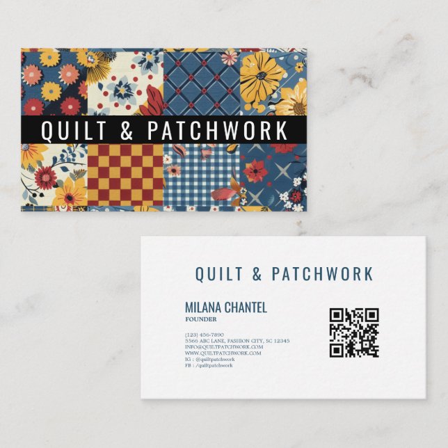 Carte De Visite Couverture en patchwork bleu jaune rouge Vêtements (Devant / Derrière)