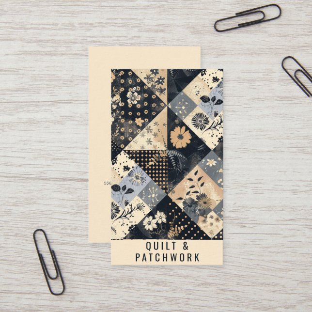 Carte De Visite Couverture en patchwork bleu marine et crème pour  (Devant/Arrière en situation)