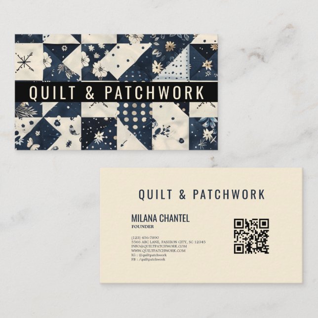 Carte De Visite Couverture en patchwork de couleur bleu marine et  (Devant / Derrière)