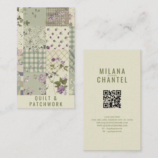 Carte De Visite Couvre-lit en lilas vert Patchwork Vêtements faits (Devant / Derrière)
