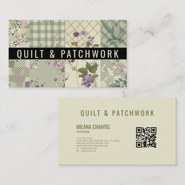 Carte De Visite Couvre-lit en lilas vert Patchwork Vêtements faits (Devant / Derrière)