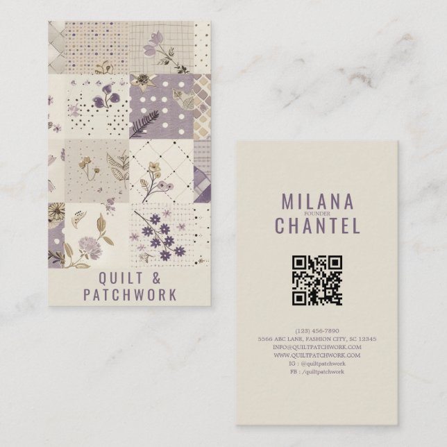 Carte De Visite Couvre-lit en patchwork de lilas Vêtements faits m (Devant / Derrière)