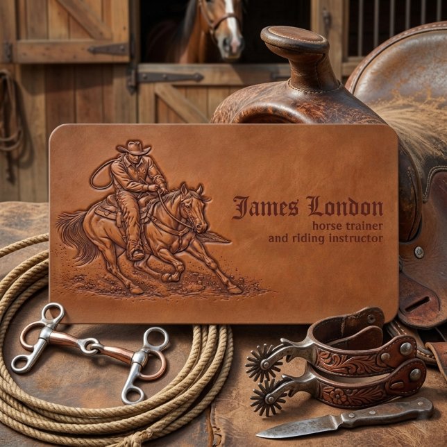 Carte De Visite Cowboy Leather Rustic Horse Trainer Business Card (Créateur téléchargé)