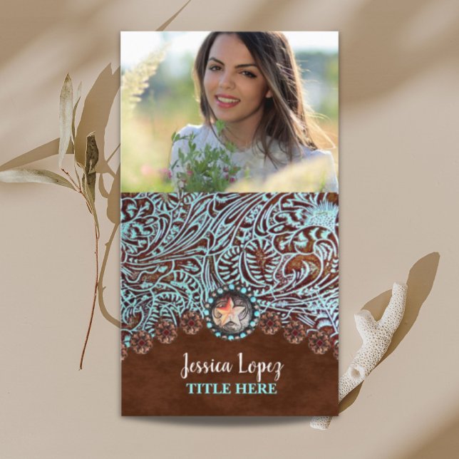 Carte De Visite cowboy rustique tendance turquoise pays occidental (rustic cowboy trendy turquoise western country business card)
