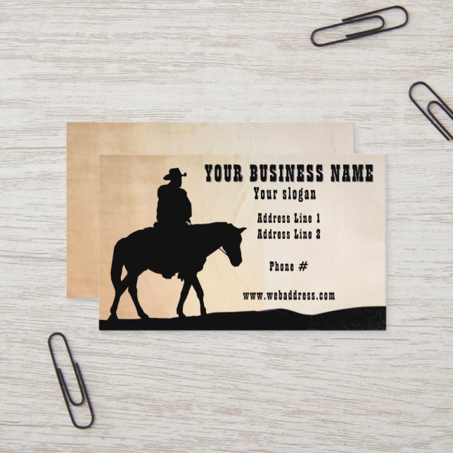 Carte De Visite Cowboy Silhouette Cheval Fournitures d'entraînemen (Devant/Arrière en situation)