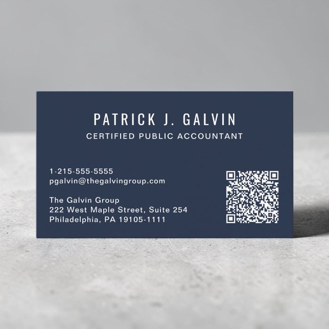 Carte de visite CPA comptable Code QR bleu (CPA Accountant QR Code Business Card)