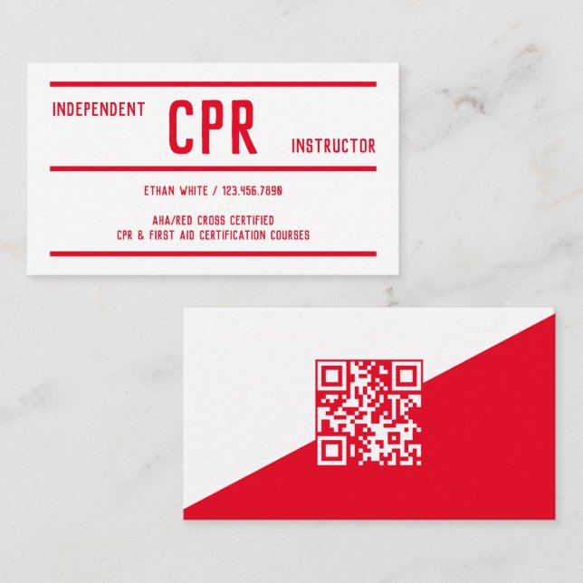 Carte De Visite CPR QR Formation et instructeur de premiers soins (Devant / Derrière)