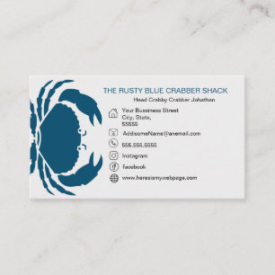 Carte De Visite Crabe bleu Fruits de mer Noir Blanc Simple Nautiqu