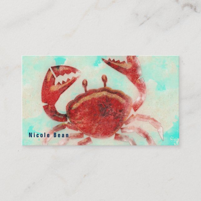 Carte De Visite Crabe Rouge Cuisine de Mer Élégante de Plage Sur M (Devant)