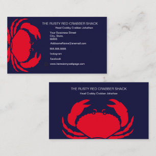 Carte De Visite Crabe rouge Fruits de mer Marine Bleu Blanc Simple