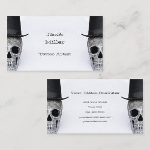 Carte De Visite Crâne avec chapeau noir blanc Vintage Tatouage